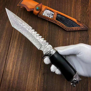 Wolf's Fang Damascus Steel Survival Knife